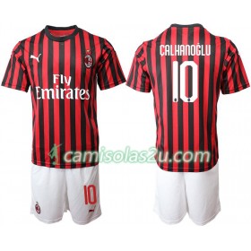 Camisolas de Futebol AC Milan Calhanoglu 10 Criança Equipamento Principal 2019/20 Manga Curta